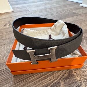 Authentic Hermes Reversible Belt and Palladium H Buckle (PHW)
